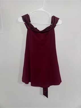 Burgundy Off-the-Shoulder Mini Dress with Oversized Back Bow - Size Medium
